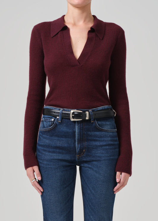 Simone Polo Sweater in Burgundy