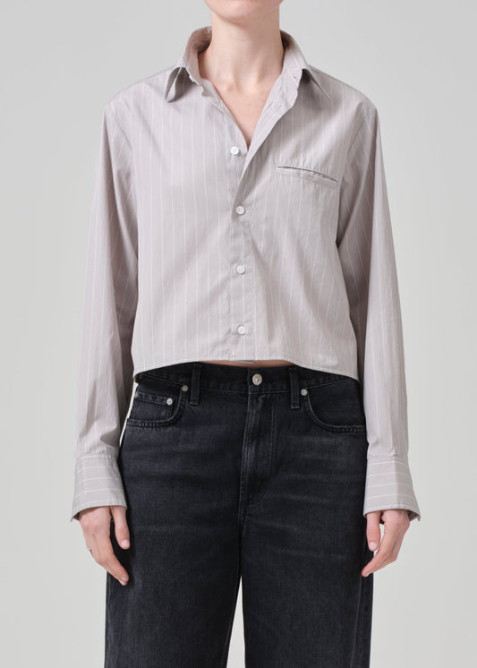 Fino Cropped Shirt in Tailor Grey Stripe