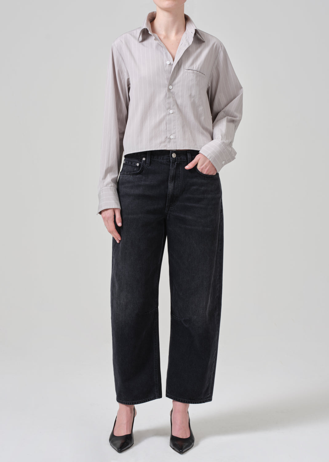 Fino Cropped Shirt in Tailor Grey Stripe