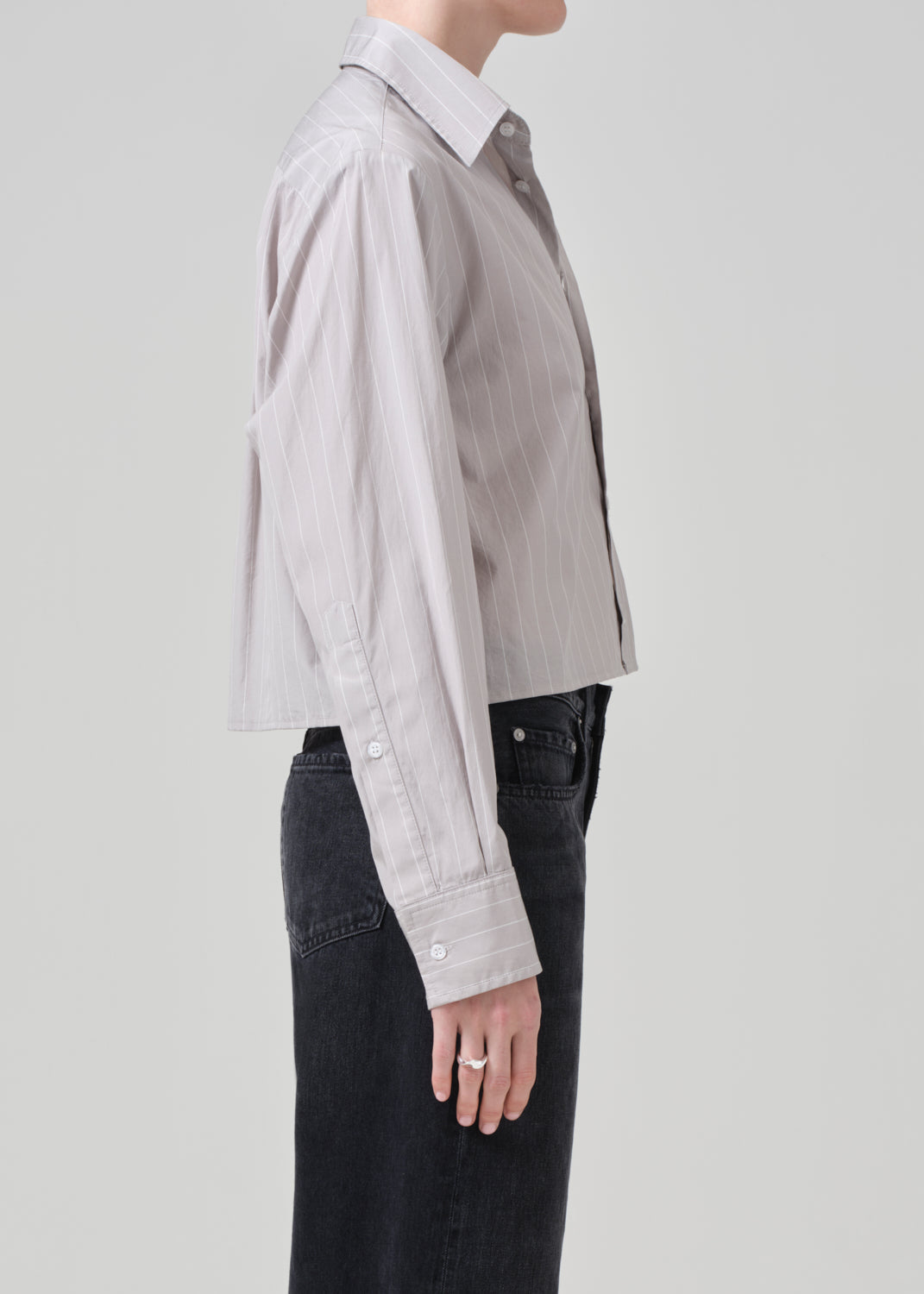 Fino Cropped Shirt in Tailor Grey Stripe