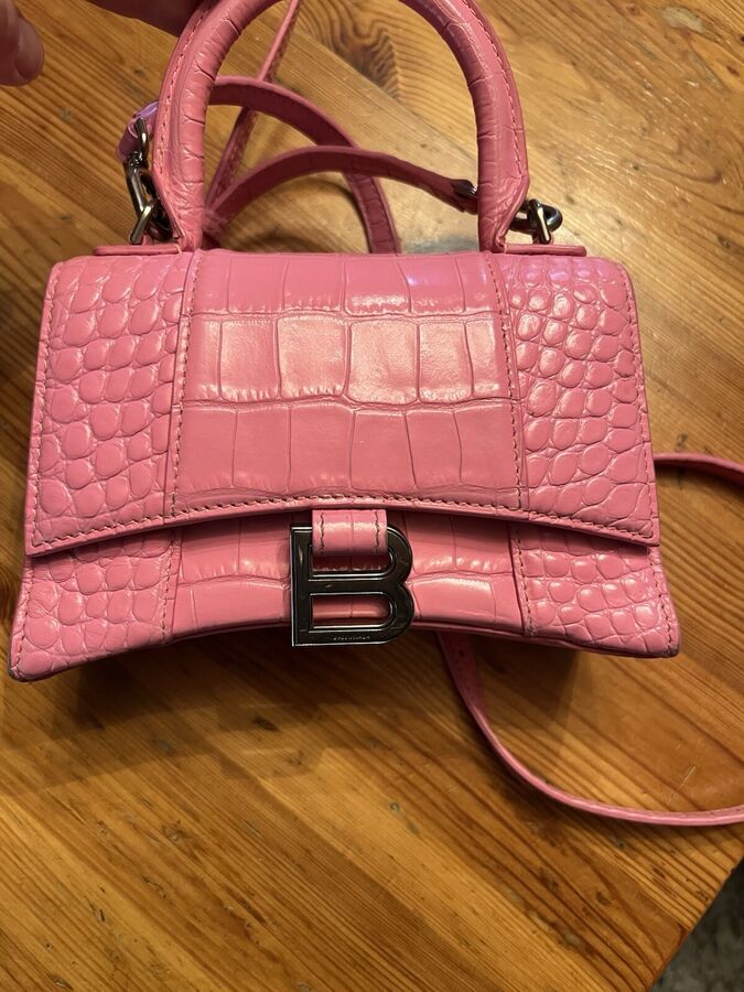 Authentic Balenciaga Hourglass Pre-owned Pink Croc Small Leather Bag