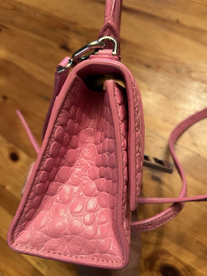 Authentic Balenciaga Hourglass Pre-owned Pink Croc Small Leather Bag