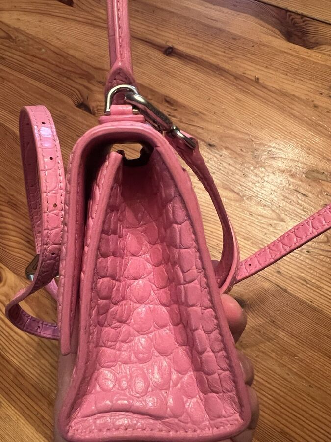 Authentic Balenciaga Hourglass Pre-owned Pink Croc Small Leather Bag