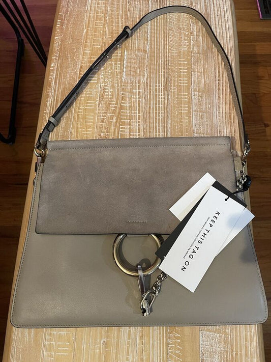 Authentic Chloe Motty Grey Leather/Suede Faye Medium Shoulder Bag