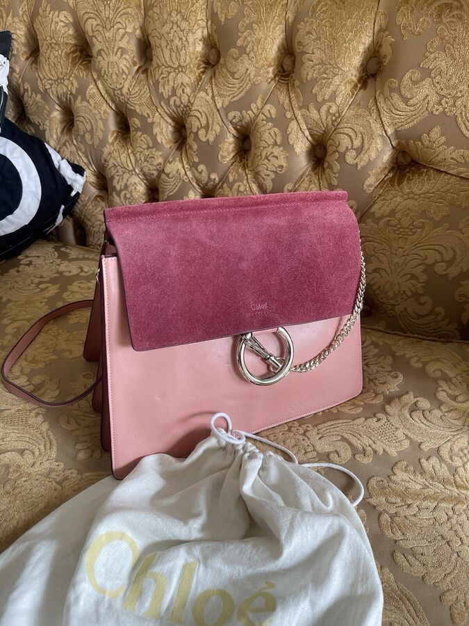 Authentic Chloe Faye Medium Leather Shoulder Bag Pink Blush