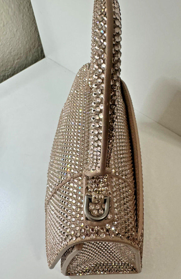 Authentic Balenciaga Hourglass Crystal Embellished Suede Top Handle Bag