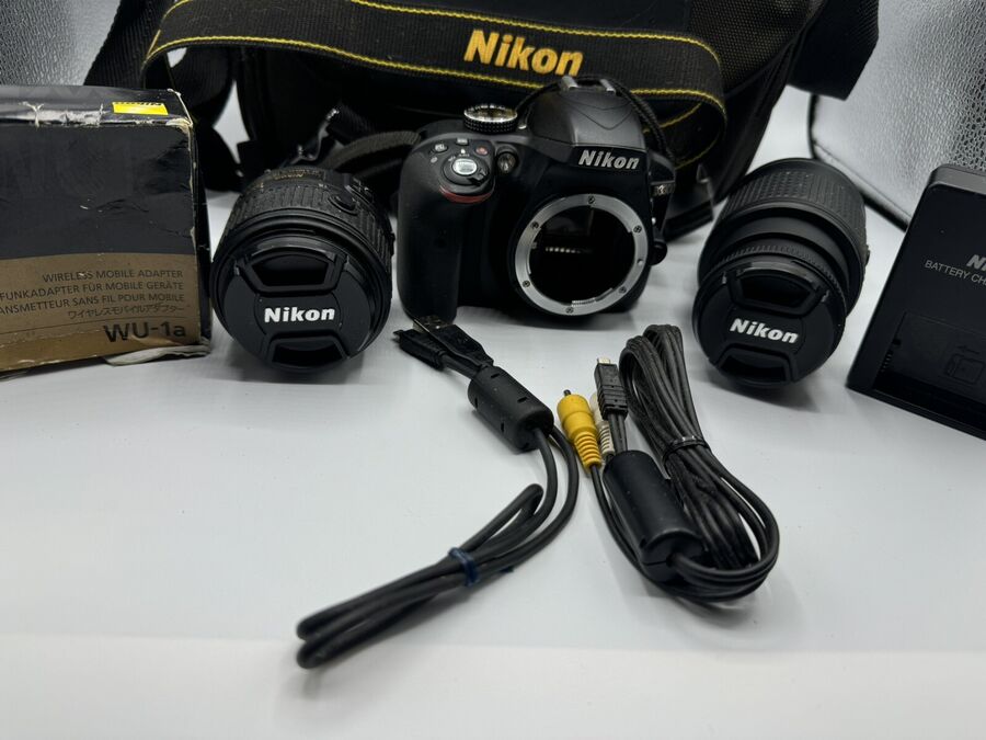 Nikon D3300 24.2MP Digital SLR Camera  18-55mm/55-200mm Wireless Mobil Adapter