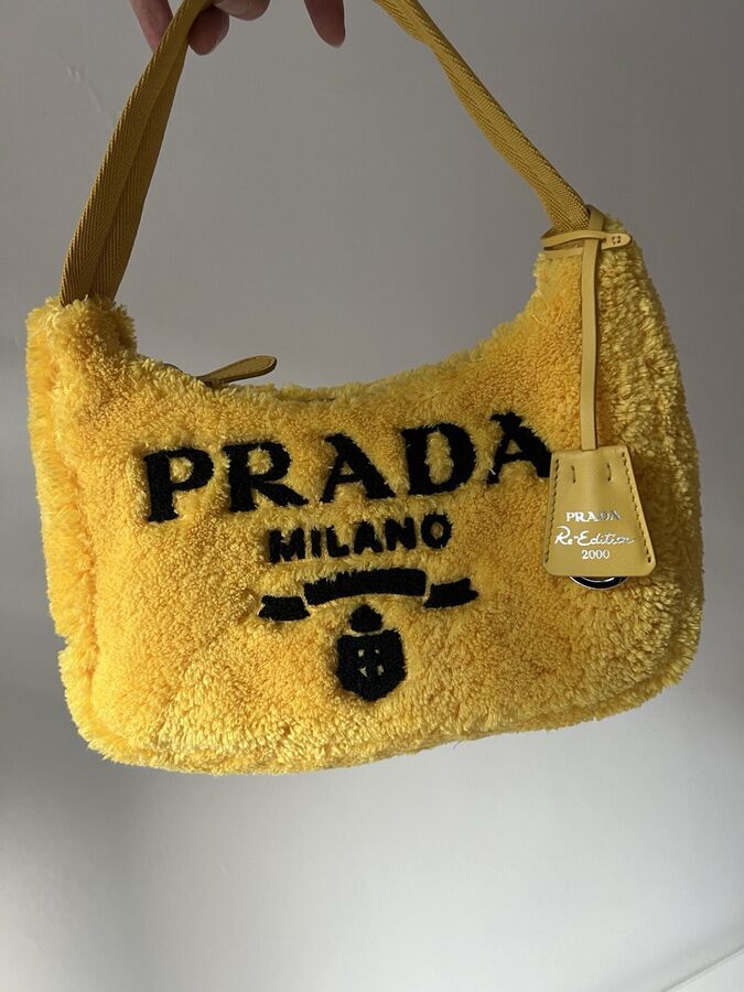 Authentic Prada Yellow Terry Cloth Re-Edition 2000 Mini Bag