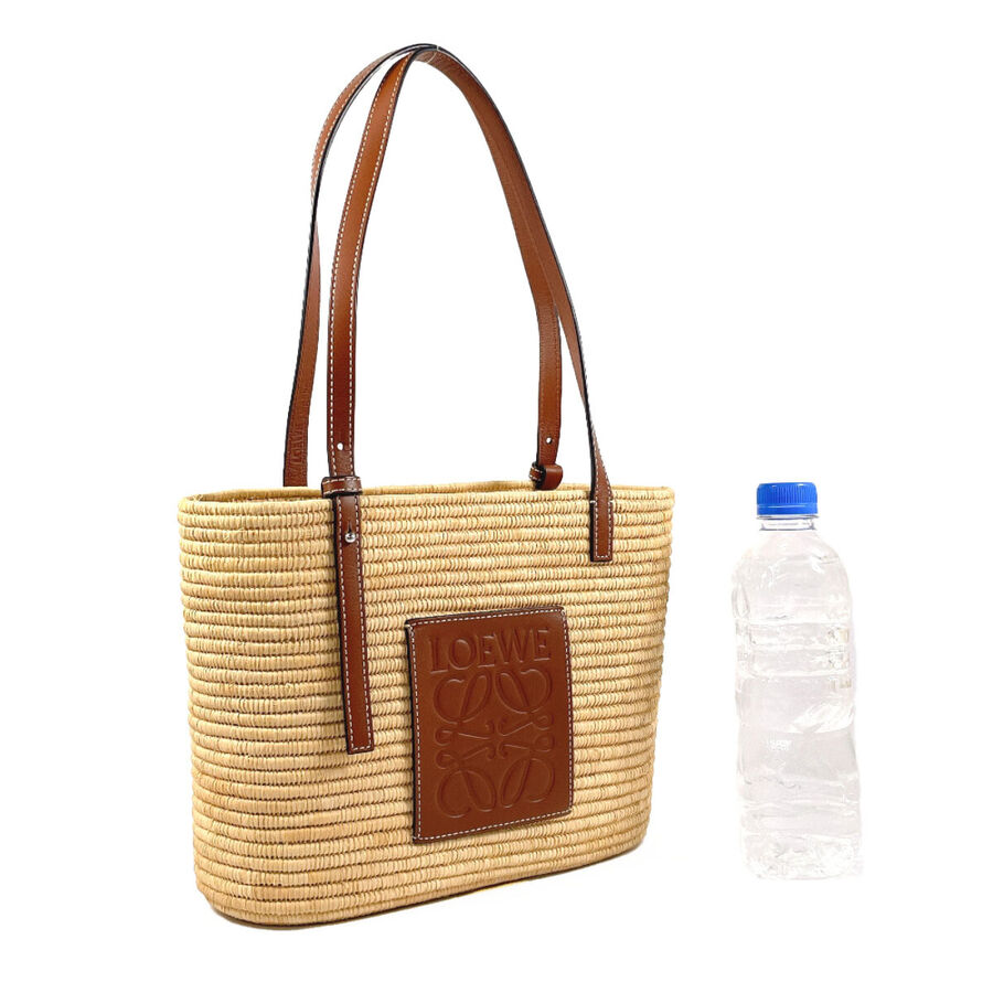 Authentic LOEWE Tote Bag A223099X02 Square Basket Bag Small Raffia/Leather Beige/Brown