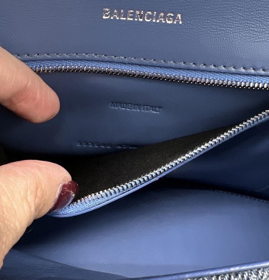 Authentic BALENCIAGA Small Hourglass Denim Hand & Shoulder Bag w/ Dust Bag