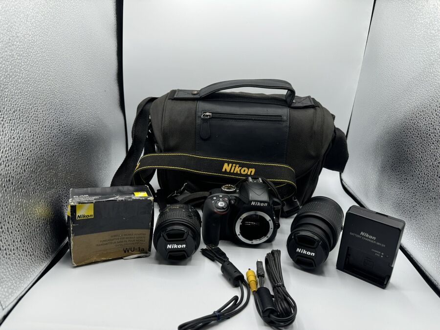 Nikon D3300 24.2MP Digital SLR Camera  18-55mm/55-200mm Wireless Mobil Adapter