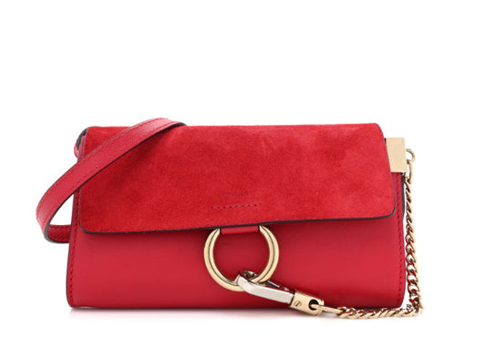 Authentic Chloé Suede Leather Mini Faye Crossbody Bag Tulip Red