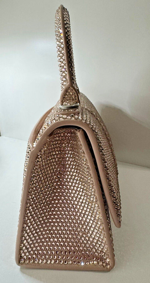 Authentic Balenciaga Hourglass Crystal Embellished Suede Top Handle Bag