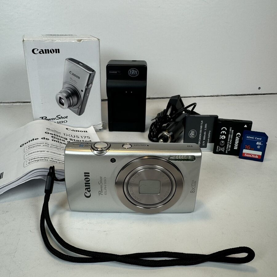 Canon PowerShot ELPH 180 20MP Digital Camera Silver Mint EUC