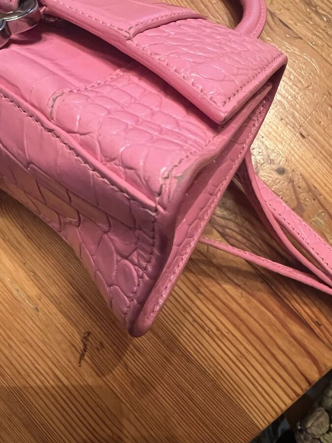 Authentic Balenciaga Hourglass Pre-owned Pink Croc Small Leather Bag