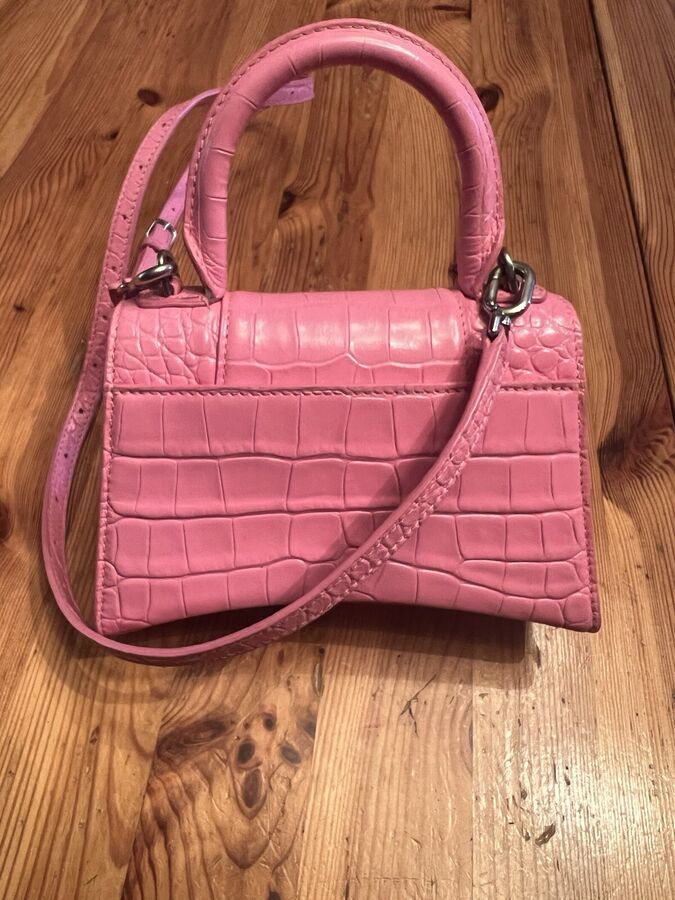 Authentic Balenciaga Hourglass Pre-owned Pink Croc Small Leather Bag