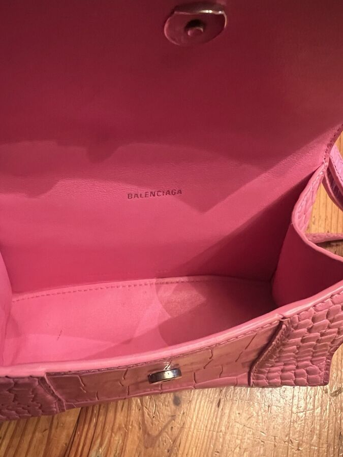 Authentic Balenciaga Hourglass Pre-owned Pink Croc Small Leather Bag