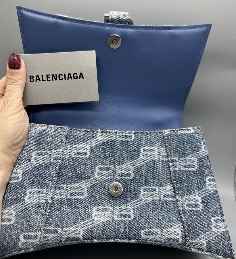 Authentic BALENCIAGA Small Hourglass Denim Hand & Shoulder Bag w/ Dust Bag