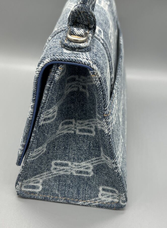 Authentic BALENCIAGA Small Hourglass Denim Hand & Shoulder Bag w/ Dust Bag