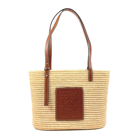 Authentic LOEWE Tote Bag A223099X02 Square Basket Bag Small Raffia/Leather Beige/Brown