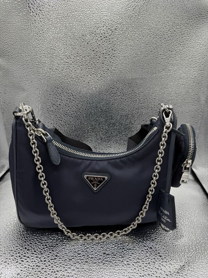 Authentic Pre-owned PRADA Re-Edition 2005 Nylon Bag Navy Blue Crossbody