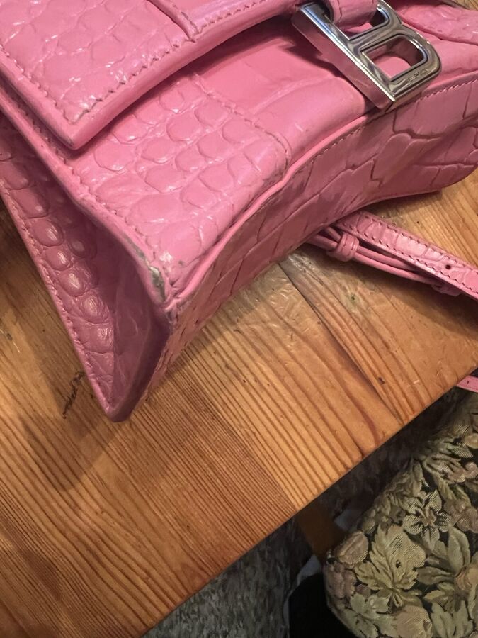 Authentic Balenciaga Hourglass Pre-owned Pink Croc Small Leather Bag